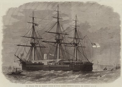 El Monarca, con los restos del Sr. Peabody a bordo, saliendo del puerto de Portsmouth, hacia Spithead de Edwin Weedon